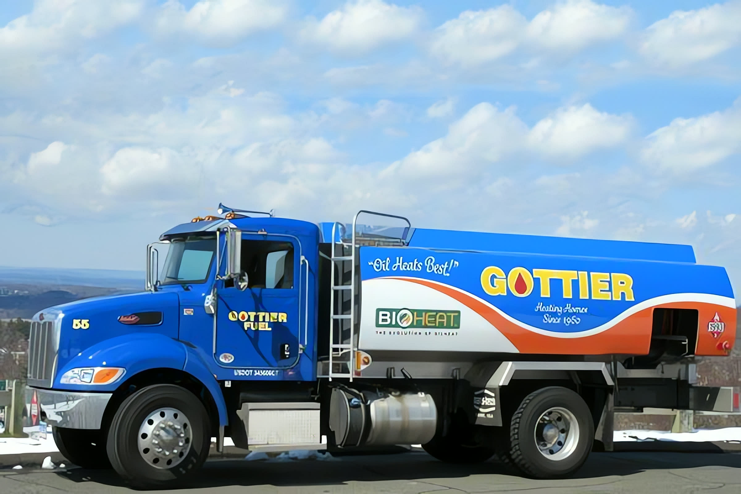 Gottier Fuel's blue delivery truck with the orange Gottier lettering and Bioheat logo
