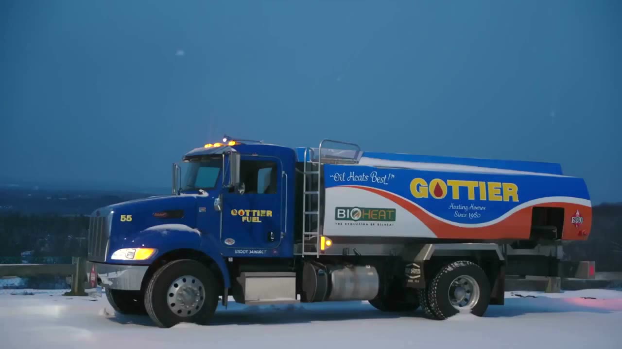 Gottier Fuel delivery truck out on a winter evening